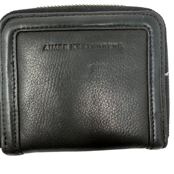 Aimee Kestenberg Wallet Black Leather Compact Zip Around Gold-Tone Zipper Small - Picture 6 of 6